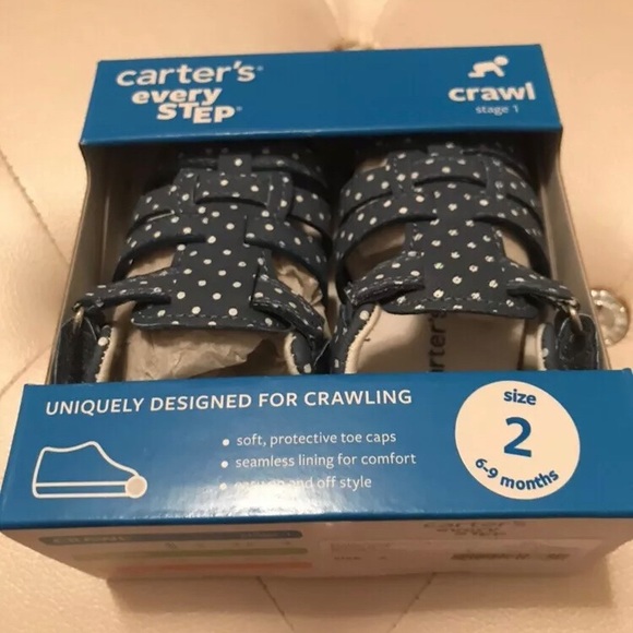 NEW Carter’s Blue Sandals Every Step Stage 1 Crawl Shoes Size 2 or 3 - Picture 3 of 7